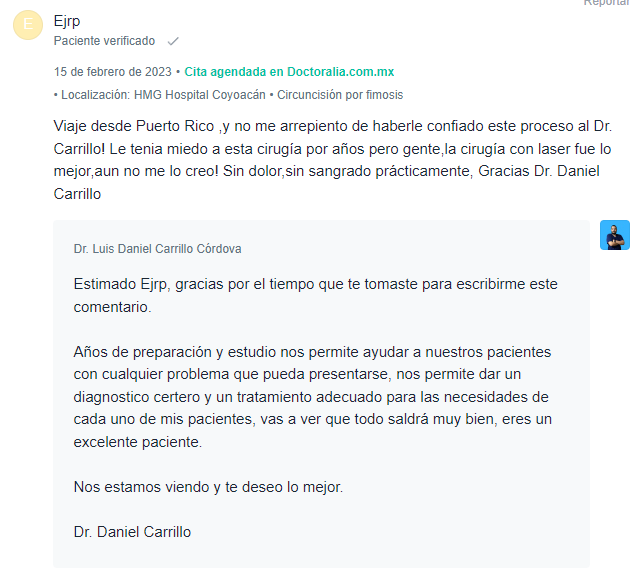 Un paciente muy agradecido que me vino a buscar de otro país para realizarse el procedimiento