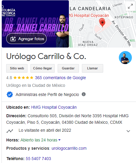 El Dr. Daniel Carrillo es el urólogo con mas valoraciones positivas del pais 
